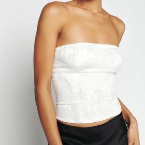 Reformation Giorgia Top in White Floral Brocade